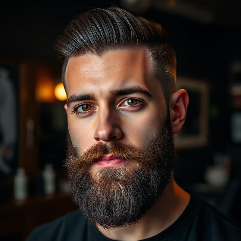 Homme avec barbe entretenue et coupe moderne